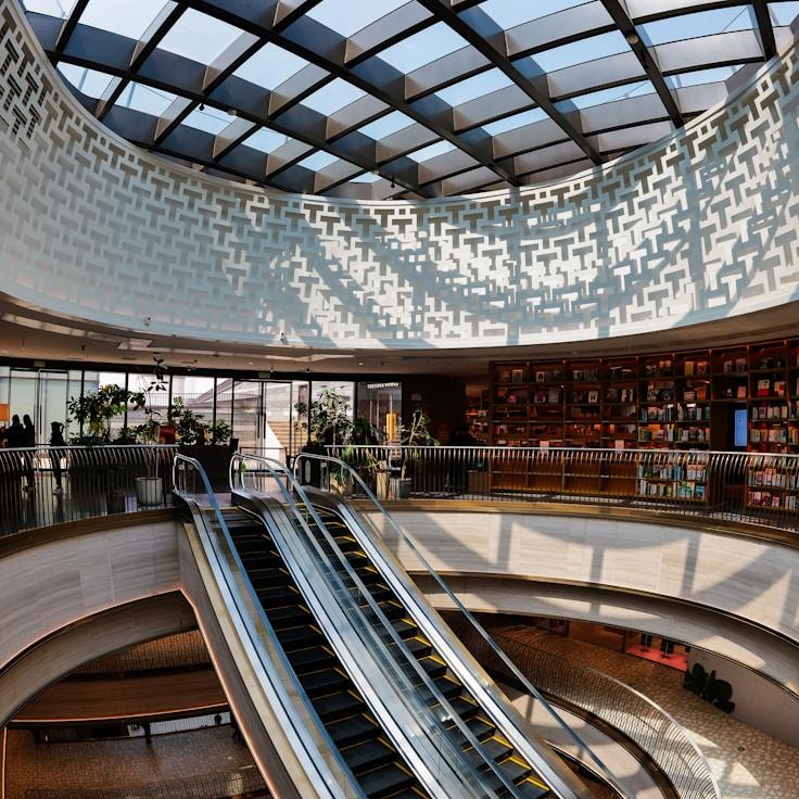 Shopping mall with wide corridors suitable for strollers